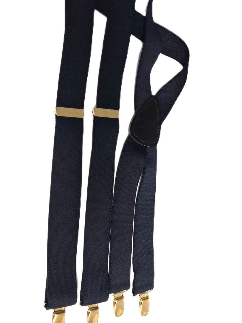 Vintage CAS Germany Suspenders – Navy Blue Gold Tone Hardware X‑Back Preppy
